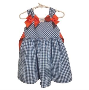 Bonnie Jean Blue Checkered Dress with Orange Bows Size 2T